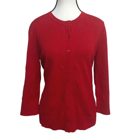Cable & Gauge Sweaters - Cable & Gauge Cardigan Sweater Button Front M Red Heart‎ Embossed Preppy Office